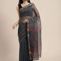 Shaily Abstract Printed Zari Detailed Silk Cotton Saree-picture-30