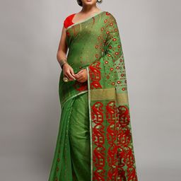 BENGAL HANDLOOM Ethnic Motifs Woven Design Zari Art Silk Taant Saree-image-93