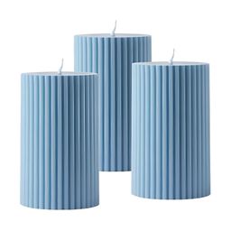 atorakushon Blue 3 Pieces Textured Cool Water Scented Pillar Candles-0