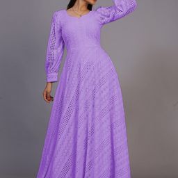 PRENEA Women Bishop Sleeved Lavender Maxi Schiffli Dress-image-31