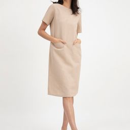 FableStreet Round Neck Linen Sheath Dress-image-34