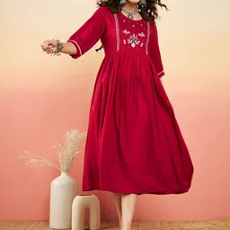 Sangria Floral Embroidered Fit & Flared Dress-picture-16