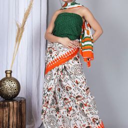 Pinkcity Trade World Floral Pure Cotton Bagru Saree-image-80