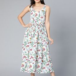 Oxolloxo White Floral Printed Satin Midi Dress-image-37