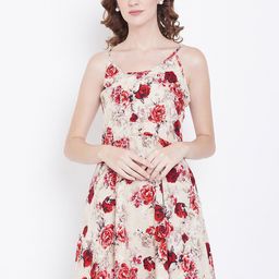 DODO & MOA Women Beige Floral Printed Crepe Fit & Flare Dress-image-108