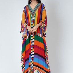 First Resort by Ramola Bachchan Geometric Printed Crepe Kaftan Maxi Dress-picture-24