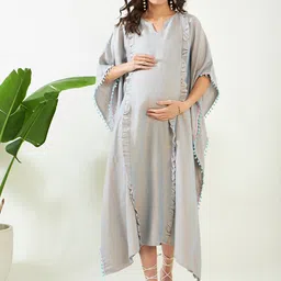The Kaftan Company Maternity Ruffled Linen Kaftan Midi Dress-image-10