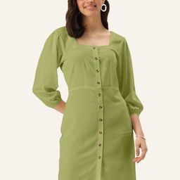 DressBerry Women Olive Green Square Sheath Dress-image-16