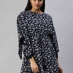 SHOWOFF Boat Neck Floral Printed A-Line Dress-image-12