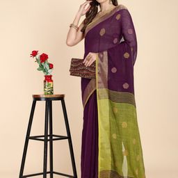 Bong ButiQ Ethnic Motifs Woven Design Zari Pure Cotton Khadi Saree-image-98