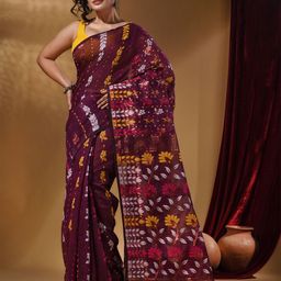 Arhi Floral Design Zari Silk Cotton Jamdani Saree-image-77