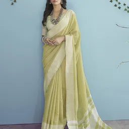 elora Yellow & White Woven Design Linen Blend Saree-picture-17