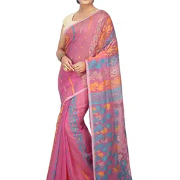 BENGAL HANDLOOM Ethnic Motifs Woven Design Art Silk Taant Saree-picture-16