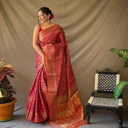 SGF11 Floral Woven Design Zari Silk Cotton Patola Saree-picture-21