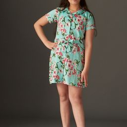KidsDew Floral Girls Floral Printed Belted Cotton Shirt Dress-image-91
