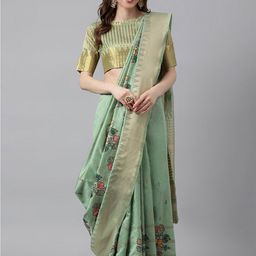 RAJGRANTH Olive Green & Gold-Toned Ethnic Motifs Embroidered Zari Banarasi Saree-image-95