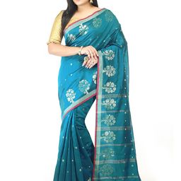 BENGAL HANDLOOM Geometric Woven Design Zari Taant Saree-image-32