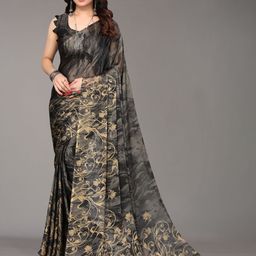 FABMORA Abstract Printed Poly Chiffon Saree-image-45