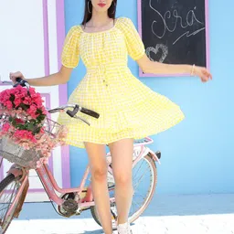 Sera Puff Sleeves Checked Mini Dress-13