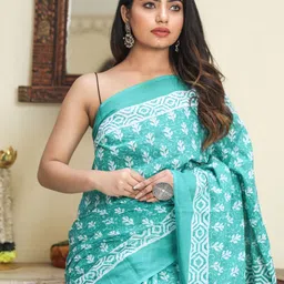 Shivanya Handicrafts Floral Pure Cotton Block Print Saree-25