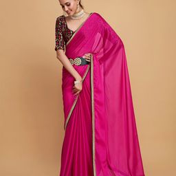 Sangria Pink & Beige Embellished Border Zari Silk Blend Saree-picture-18