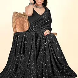THE52 Embellished Sequinned Pure Georgette Saree-image-1