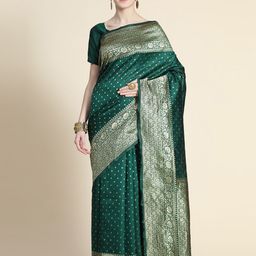AVANTIKA FASHION Green & Gold-Toned Woven Design Zari Pure Silk Kanjeevaram Saree-image-54