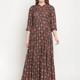 Be Indi Women Grey & Maroon Printed Maxi Dress-picture-8