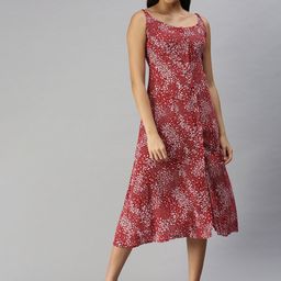 SHOWOFF Shoulder Straps Floral Printed A-Line Midi Dress-image-88