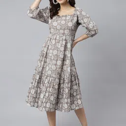 Janasya Women Floral Print Cotton Tiered Fit & Flare Dress-picture-45