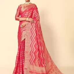 HERE&NOW Woven Design Zari Silk Cotton Kanjeevaram Saree-48