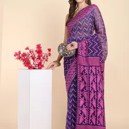 Bong ButiQ Geometric Woven Design Jamdani Saree-picture-10