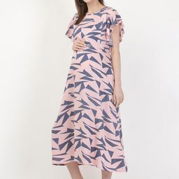 MYLO ESSENTIALS Pink Maternity Geometric Print A-Line Midi Dress-image-66