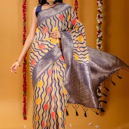 MIMOSA Floral Woven Design Zari Art Silk Banarasi Saree-11