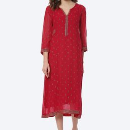 Rangriti Pink Ethnic Motifs A-Line Midi Dress-picture-37
