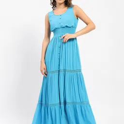 Madame Sleeveless Round Neck Smocked Maxi Dress-image-71