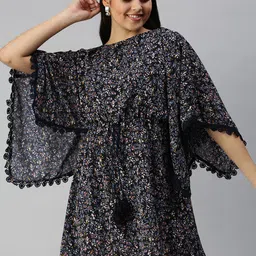 SHOWOFF Floral Printed Boat Neck Kaftan Mini Dress-27