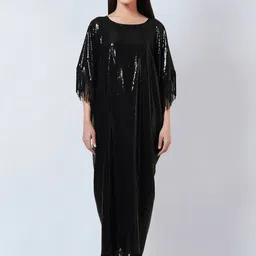 First Resort by Ramola Bachchan Black Embellished Cape Sleeve Georgette Maxi Dress-picture-19