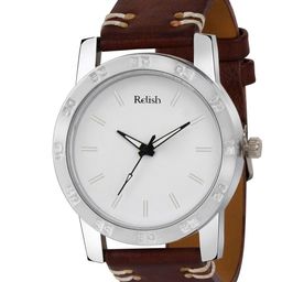 Relish Men White Dial & Brown Straps Analogue Watch RE-SB1089-20