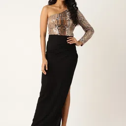 DODO & MOA Embellished One Shoulder Crepe Maxi Dress-46