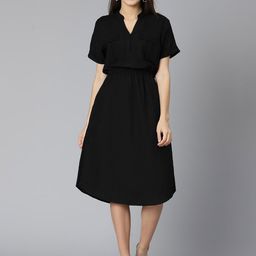 Oxolloxo Black Solid A-Line Midi Dress-image-94