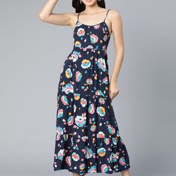 Oxolloxo Women Blue Floral Maxi Dress-image-23