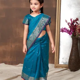 Aarika Girls Woven Design Ethnic Motifs Zari Pure Silk Saree-picture-30