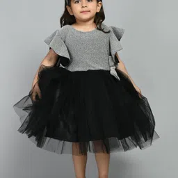 Bella Moda Girls Round Neck Flared Sleeves Satin Dress-image-51