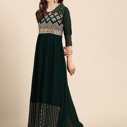 SHOWOFF Floral Embellished Embroidered Georgette Maxi Ethnic Dress-image-38