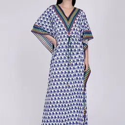 First Resort by Ramola Bachchan Geometric Printed Flared Sleeve Cotton Kaftan Maxi Dress-picture-41