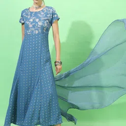 Vishudh Teal Ethnic Motifs Ethnic Maxi Dress-image-85
