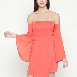 aaliya Peach-Coloured Off-Shoulder Georgette Sheath Dress-image-13