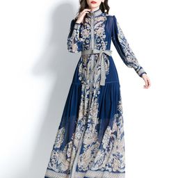 JC Collection Floral Printed Cuffed Sleeves Flared Maxi Dress-image-47