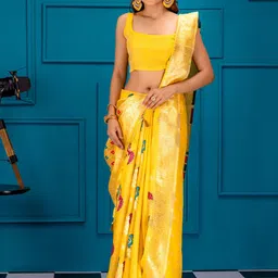 MIMOSA Floral Woven Design Zari Art Silk Banarasi Saree-picture-17